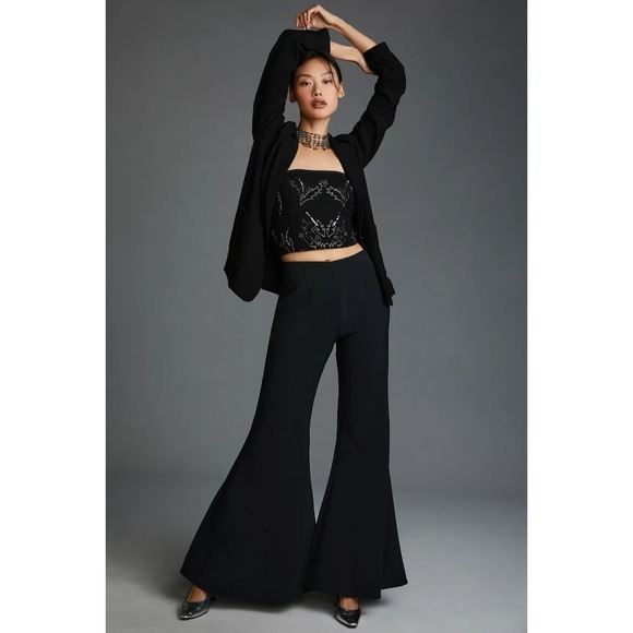 By Anthropologie Pants - Anthropologie Flare Trousers Black Size 10 High Rise Wide Leg Statement Chic